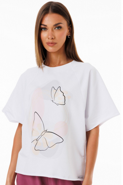 Белый джемпер из футера с принтами свободного кроя Kivviwear 4267.09 - фото 8