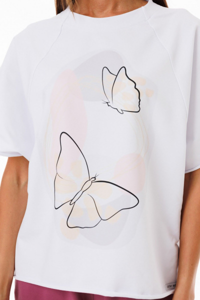 Белый джемпер из футера с принтами свободного кроя Kivviwear 4267.09 - фото 7