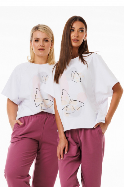 Белый джемпер из футера с принтами свободного кроя Kivviwear 4267.09 - фото 1