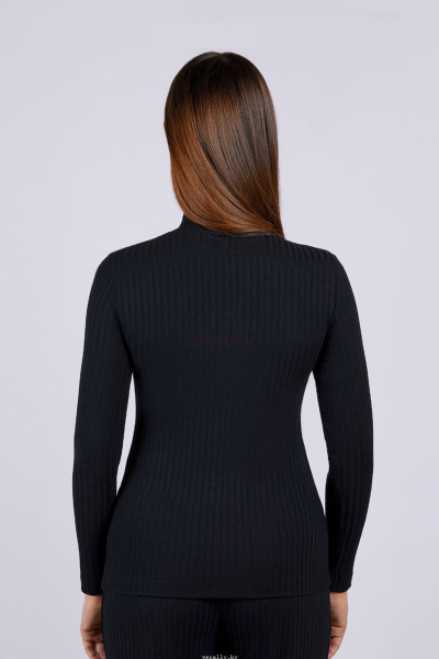 Круглогодичный черный джемпер из эластичного трикотажа с воротником-стойкой Verally 466-1 черный - фото 2