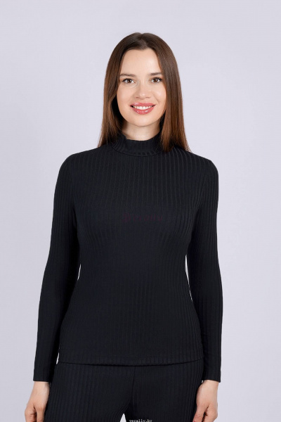 Круглогодичный черный джемпер из эластичного трикотажа с воротником-стойкой Verally 466-1 черный - фото 1
