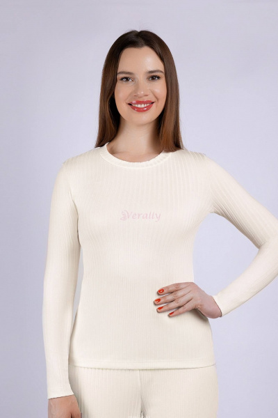 Бежевый джемпер из эластичного трикотажа для повседневных образов Verally 465-1 экрю - фото 1