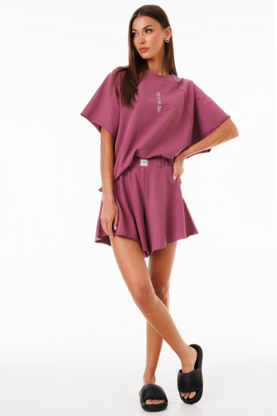 Розовые шорты из двухниточного футера для летнего образа Kivviwear 4268.02 - фото 2