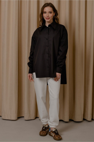 Демисезонная женская блузка из хлопка с широким рукавом JRSy 2528 черный - фото 1