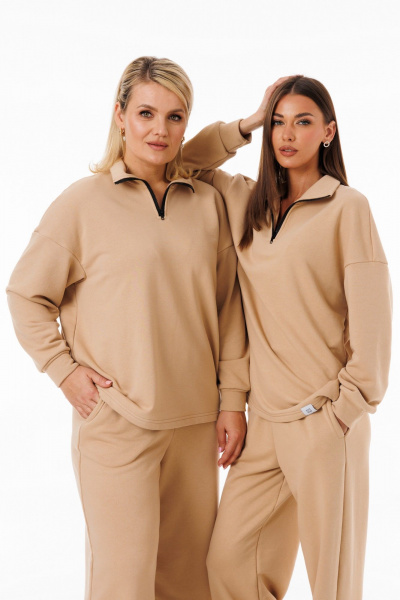 Бежевый спортивный костюм с брюками палаццо из трикотажа Kivviwear 42884132.10 - фото 7