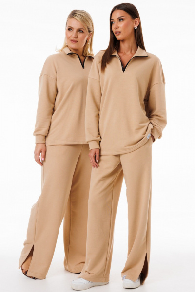 Бежевый спортивный костюм с брюками палаццо из трикотажа Kivviwear 42884132.10 - фото 5