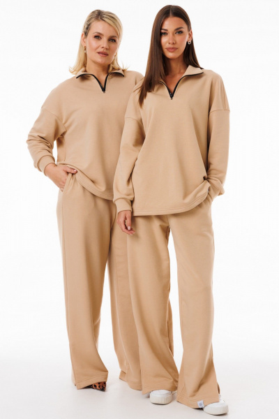 Бежевый спортивный костюм с брюками палаццо из трикотажа Kivviwear 42884132.10 - фото 4