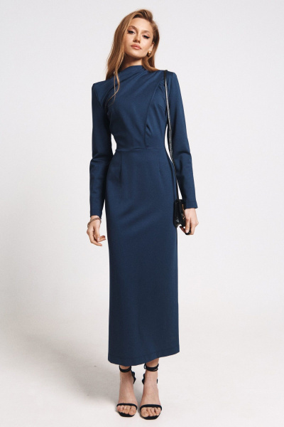 Эластичное синее платье с застежкой-молнией и сборками MilMil 1096-5 москва_синий - фото 5