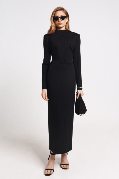 Платье приталенное из эластичного трикотажа на спине MilMil 1096-6 москва_черный - фото 8