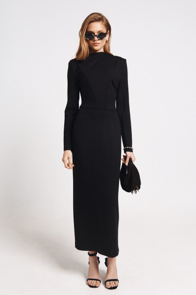 Платье приталенное из эластичного трикотажа на спине MilMil 1096-6 москва_черный - фото 7