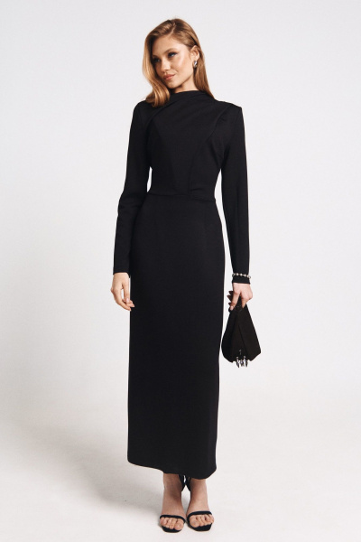 Платье приталенное из эластичного трикотажа на спине MilMil 1096-6 москва_черный - фото 6