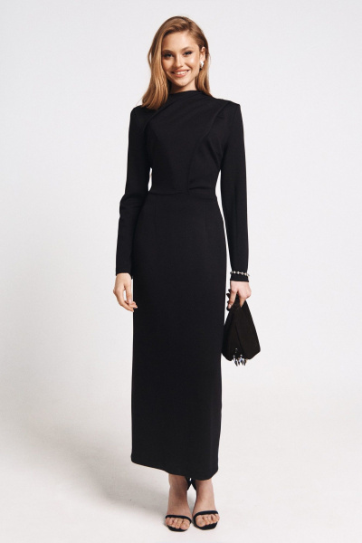 Платье приталенное из эластичного трикотажа на спине MilMil 1096-6 москва_черный - фото 3