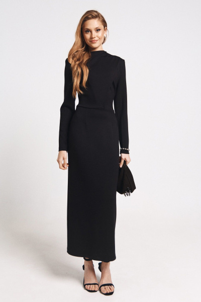 Платье приталенное из эластичного трикотажа на спине MilMil 1096-6 москва_черный - фото 2