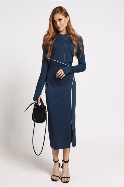 Платье прилегающее с молниями и разрезом на рукаве MilMil 1161-2 флоренция_синее - фото 5