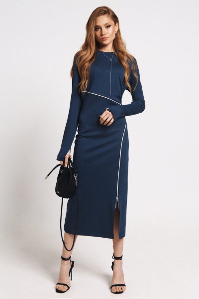 Платье прилегающее с молниями и разрезом на рукаве MilMil 1161-2 флоренция_синее - фото 4