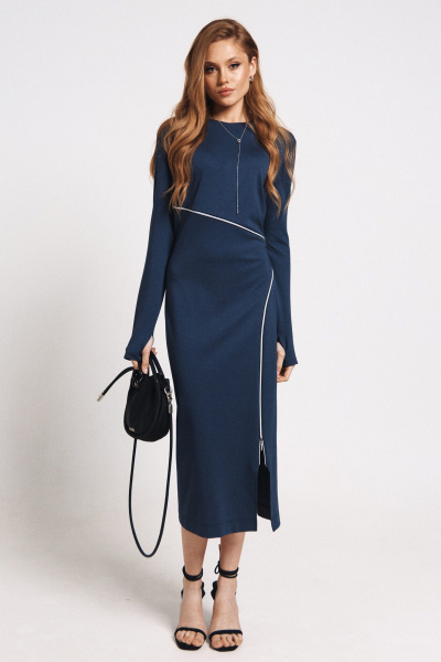 Платье прилегающее с молниями и разрезом на рукаве MilMil 1161-2 флоренция_синее - фото 3