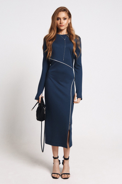 Платье прилегающее с молниями и разрезом на рукаве MilMil 1161-2 флоренция_синее - фото 2