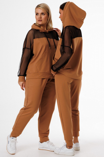 Коричневый худи с сетчатыми вставками для городского стиля Kivviwear 4289.01 - фото 4