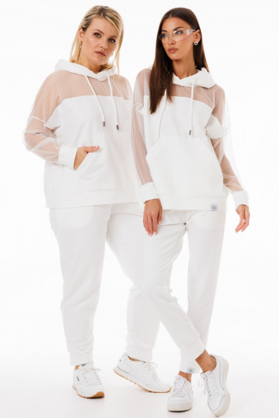 Молочный спортивный худи с сетчатым декором из хлопка Kivviwear 4289.04 - фото 5