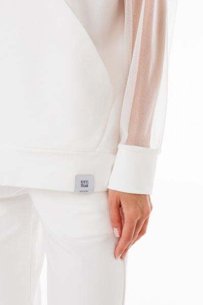 Молочный спортивный худи с сетчатым декором из хлопка Kivviwear 4289.04 - фото 4