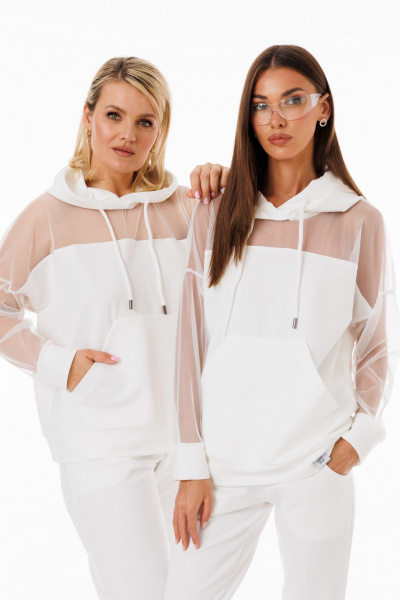 Молочный спортивный худи с сетчатым декором из хлопка Kivviwear 4289.04 - фото 1