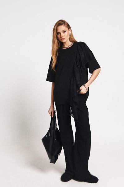 Демисезонная футболка из кружева и трикотажа MilMil 1168 черный - фото 9