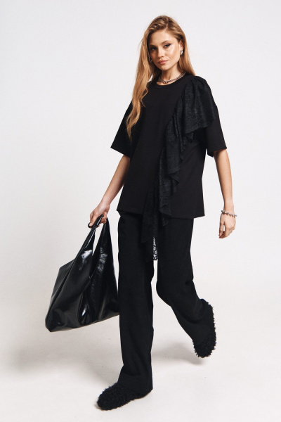 Демисезонная футболка из кружева и трикотажа MilMil 1168 черный - фото 8