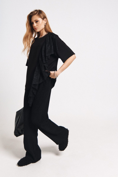 Демисезонная футболка из кружева и трикотажа MilMil 1168 черный - фото 6