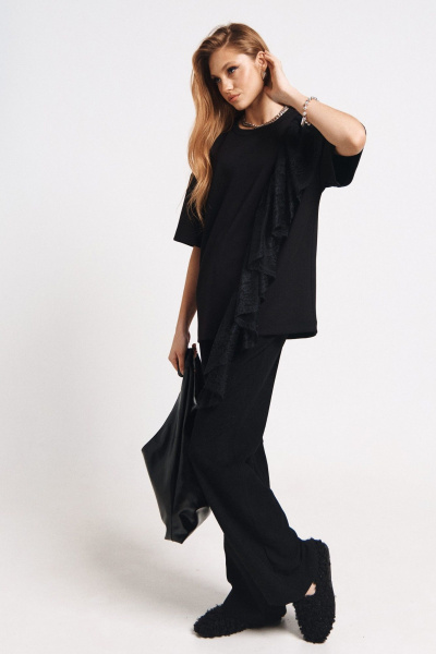 Демисезонная футболка из кружева и трикотажа MilMil 1168 черный - фото 5