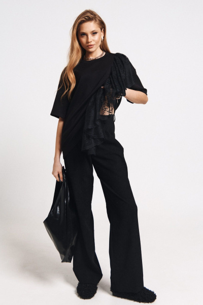 Демисезонная футболка из кружева и трикотажа MilMil 1168 черный - фото 4