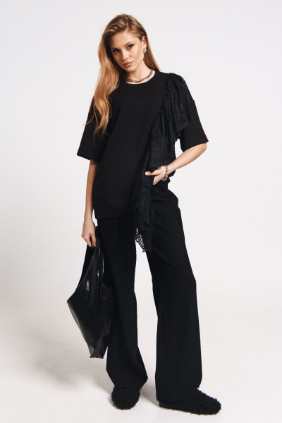 Демисезонная футболка из кружева и трикотажа MilMil 1168 черный - фото 3