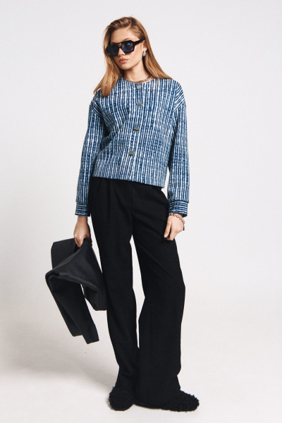 Синий кардиган с пуговицами и универсальными размерами MilMil 1171 синяя_полоска - фото 2