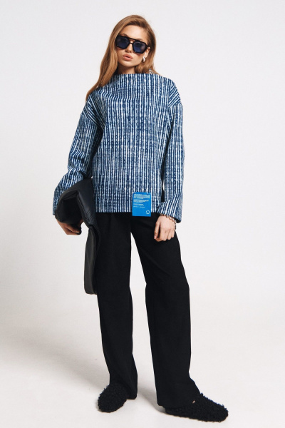 Синий кардиган с пуговицами и классическим стилем MilMil 1172 лилль_синяя_полоска - фото 10