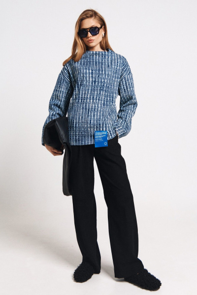 Синий кардиган с пуговицами и классическим стилем MilMil 1172 лилль_синяя_полоска - фото 8