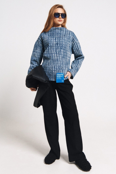 Синий кардиган с пуговицами и классическим стилем MilMil 1172 лилль_синяя_полоска - фото 7