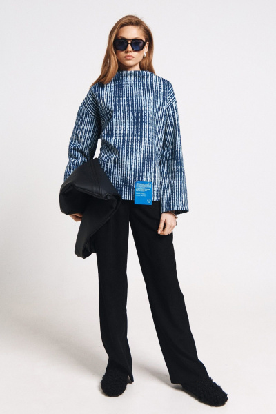 Синий кардиган с пуговицами и классическим стилем MilMil 1172 лилль_синяя_полоска - фото 6