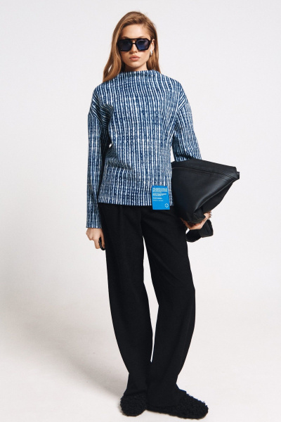 Синий кардиган с пуговицами и классическим стилем MilMil 1172 лилль_синяя_полоска - фото 4