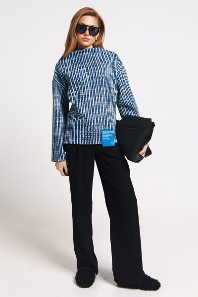 Синий кардиган с пуговицами и классическим стилем MilMil 1172 лилль_синяя_полоска - фото 1