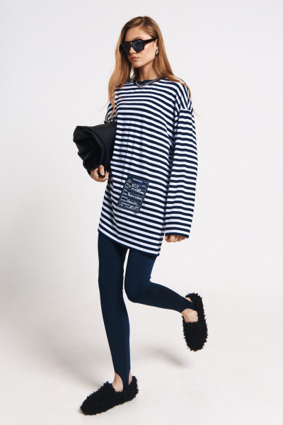 Синие леггинсы прилегающего силуэта с штрипками MilMil 1179-2 синий - фото 5