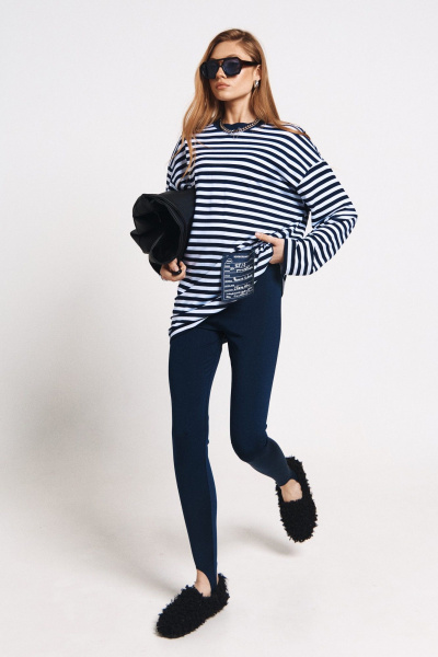 Синие леггинсы прилегающего силуэта с штрипками MilMil 1179-2 синий - фото 1