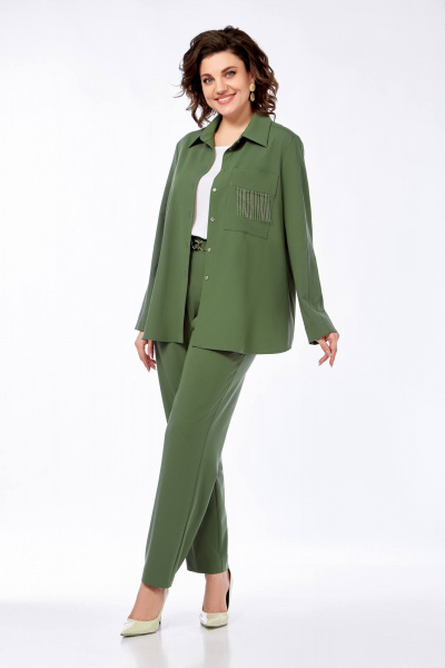 Зеленый костюм на каждый день с жакетом и брюками Temper 148 долларовый - фото 1