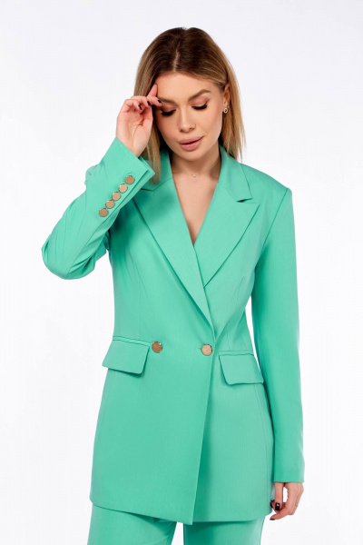 Деловой костюм тройка: жакет, жилет и брюки Temper 150 ментол - фото 8