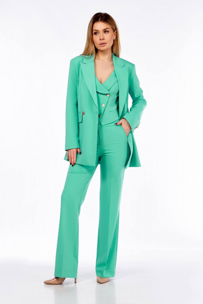 Деловой костюм тройка: жакет, жилет и брюки Temper 150 ментол - фото 4