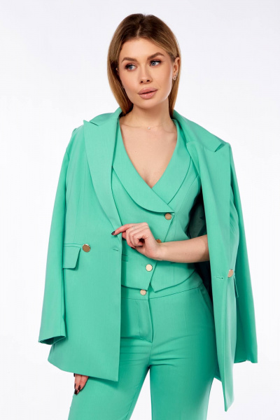 Деловой костюм тройка: жакет, жилет и брюки Temper 150 ментол - фото 3