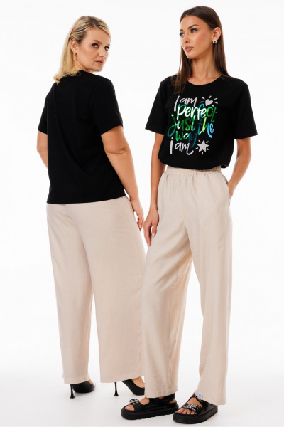 Черная футболка из трикотажа с принтами Kivviwear 4039.04 - фото 6