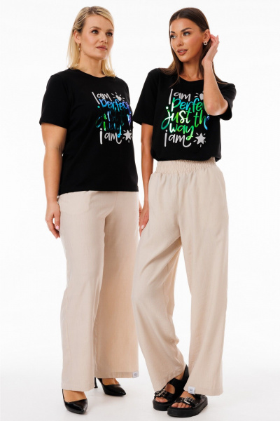 Черная футболка из трикотажа с принтами Kivviwear 4039.04 - фото 4