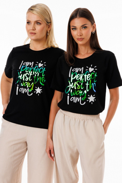 Черная футболка из трикотажа с принтами Kivviwear 4039.04 - фото 1