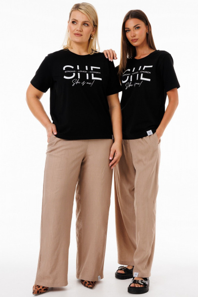 Черная футболка из хлопка с разнообразными принтами Kivviwear 4039.05 - фото 5