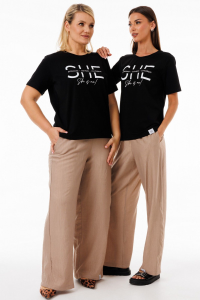 Черная футболка из хлопка с разнообразными принтами Kivviwear 4039.05 - фото 4