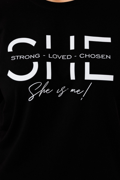 Черная футболка из хлопка с разнообразными принтами Kivviwear 4039.05 - фото 3